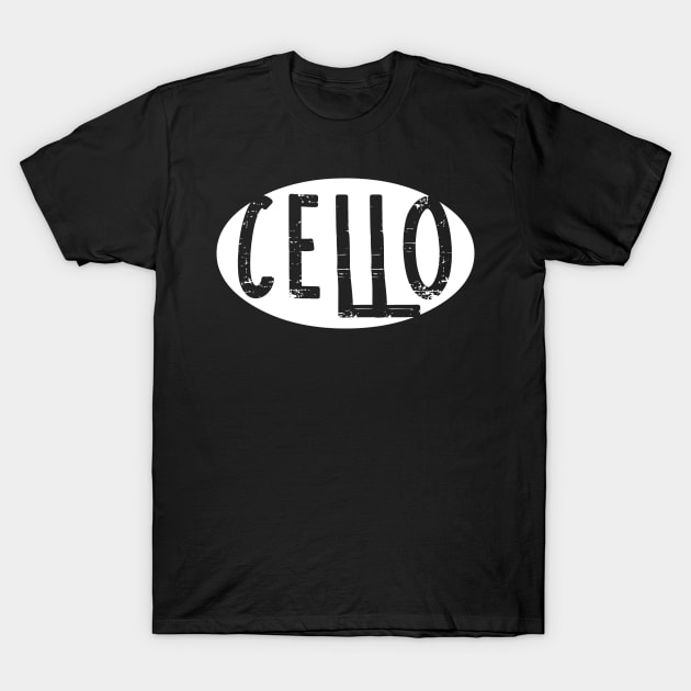 Cello Oval Rough White Text T-Shirt by Barthol Graphics